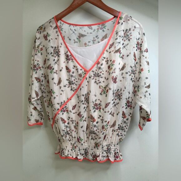 TED BAKER 0 Butterflies and Floral Print Summer Blouse - Picture 1 of 10